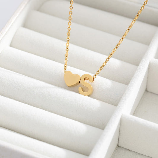 A-Z Letter Heart Initial Necklaces For Women Gold Color Stainless Steel Necklace image 0