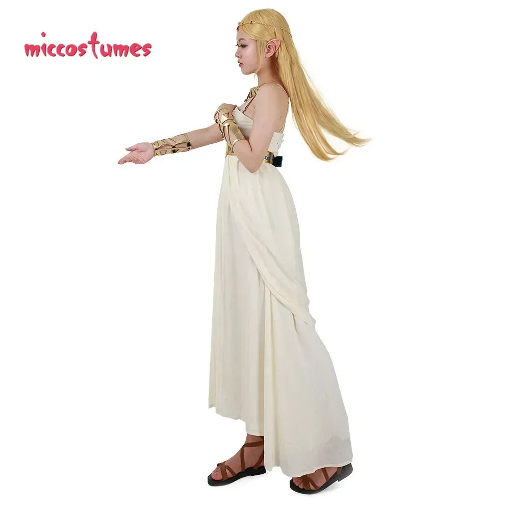Miccostumes Women's White Dress Princess Cosplay Costume Strapless Empire Waist image 1