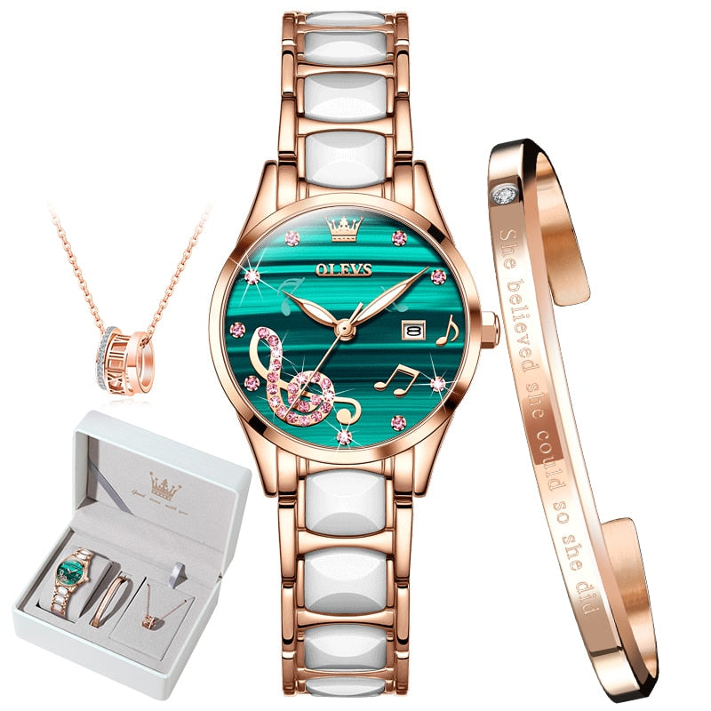 OLEVS Women Wrist Watches Rose Gold Elegant Ceramic Watchstrap Ladies image 6