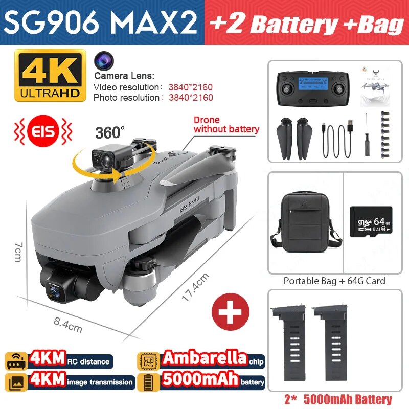 2023 NEW SG906 MAX2 Professional FPV EIS 4K Camera 4Km Drones 3-Axis Gimbal Bru image 1