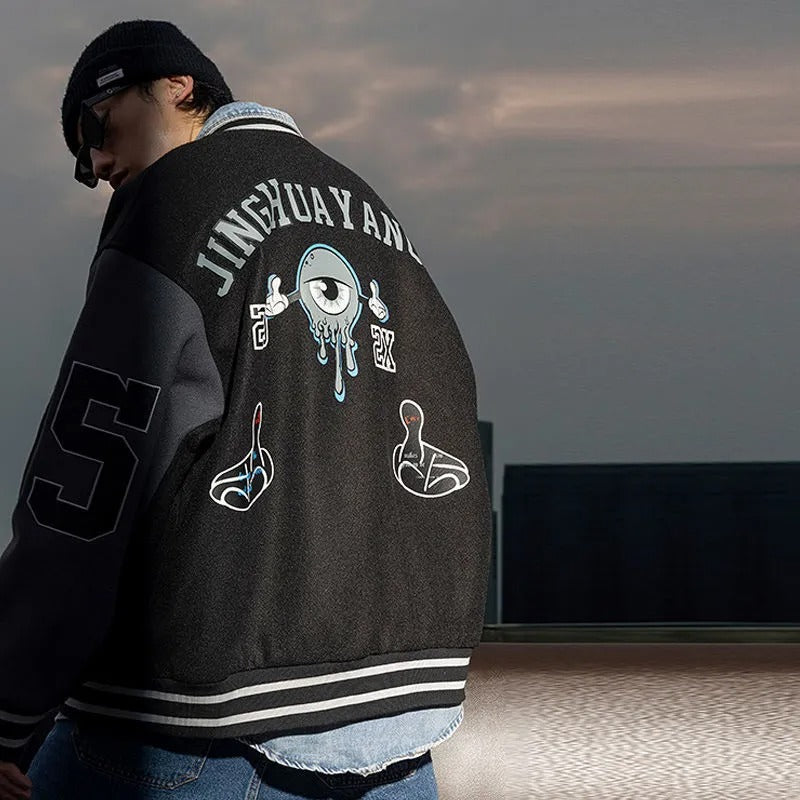 Y Letter Varsity Baseball Bomber Jacket Men Cotton Women's Oversized Coats Blac image 5