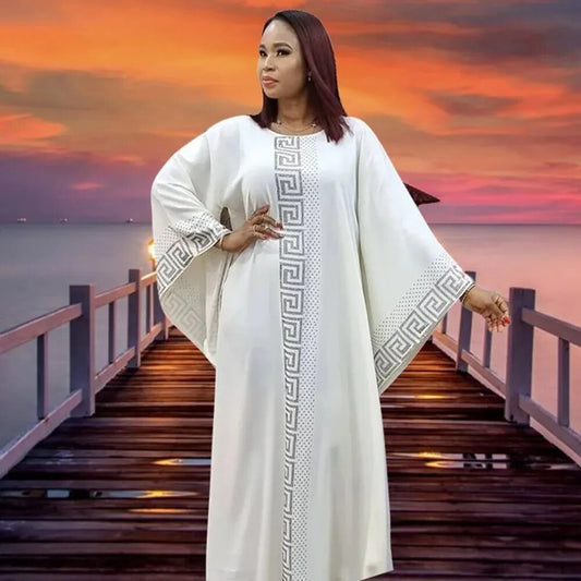African Design Dashiki Dress Elegant Flare Sleeve Abayas Embellished with Black image 0
