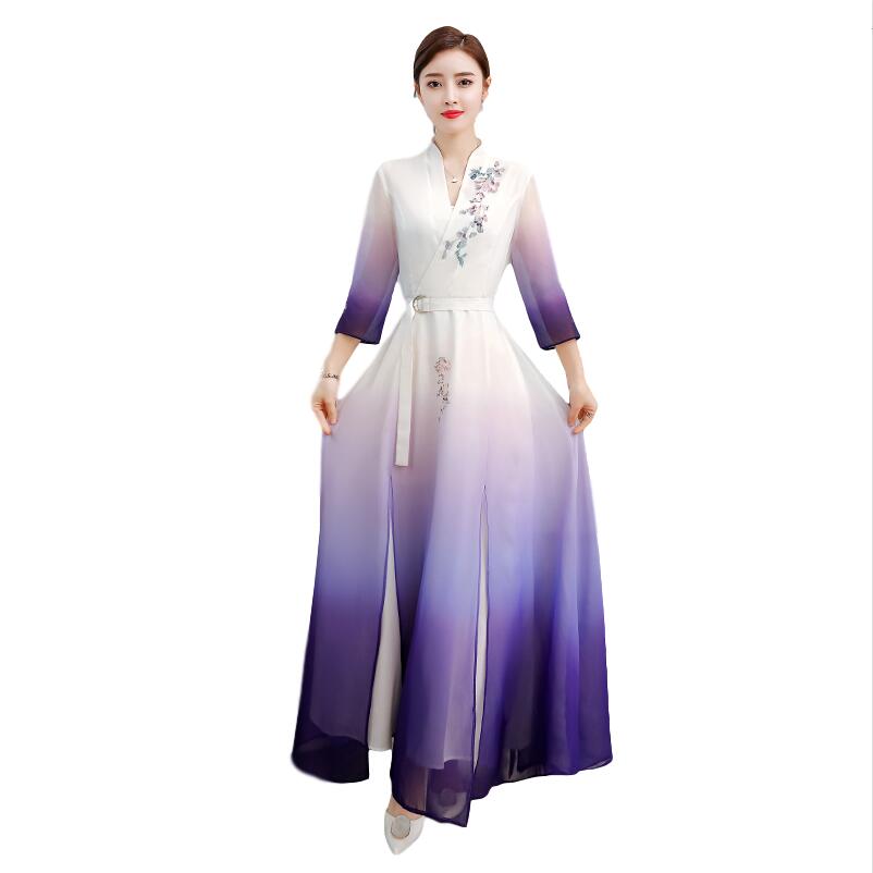 Aodai Floral Print Party Dress Oriental Women Chinese Style Cheongsam 3/4 Sleev image 6