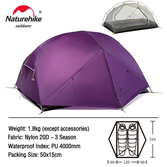 Naturehike Mongar 2 Tent 2 Person Backpacking Tent 20D Ultralight Travel Tent W image 0