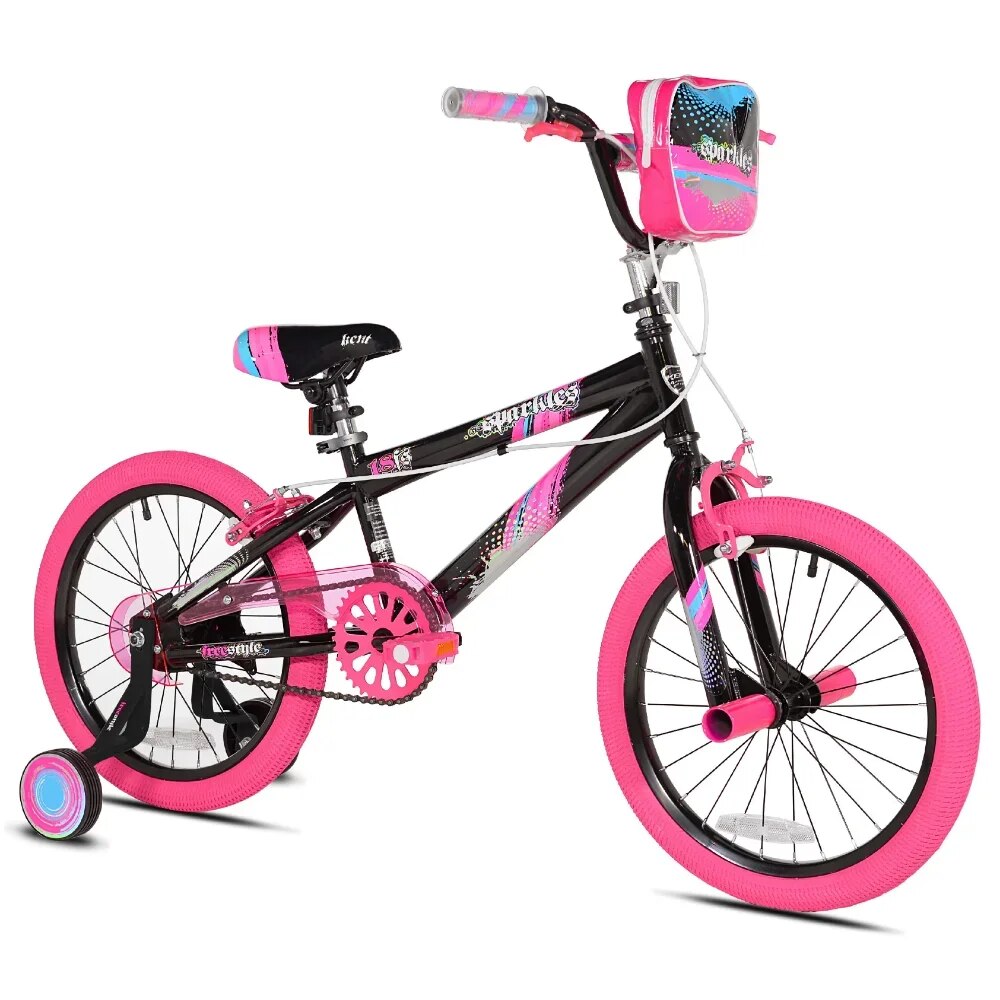 GISAEV 18 Inch Girl's Sparkles Bicycle, Black and Pink  Adjustable Training Whe image 0