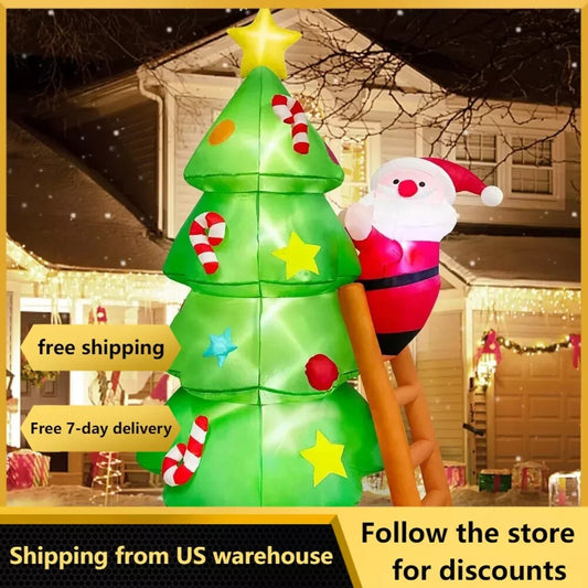 7 FT Inflatable Christmas Tree with Santa Claus Outdoor Decorations, Blow Up Ya image 0