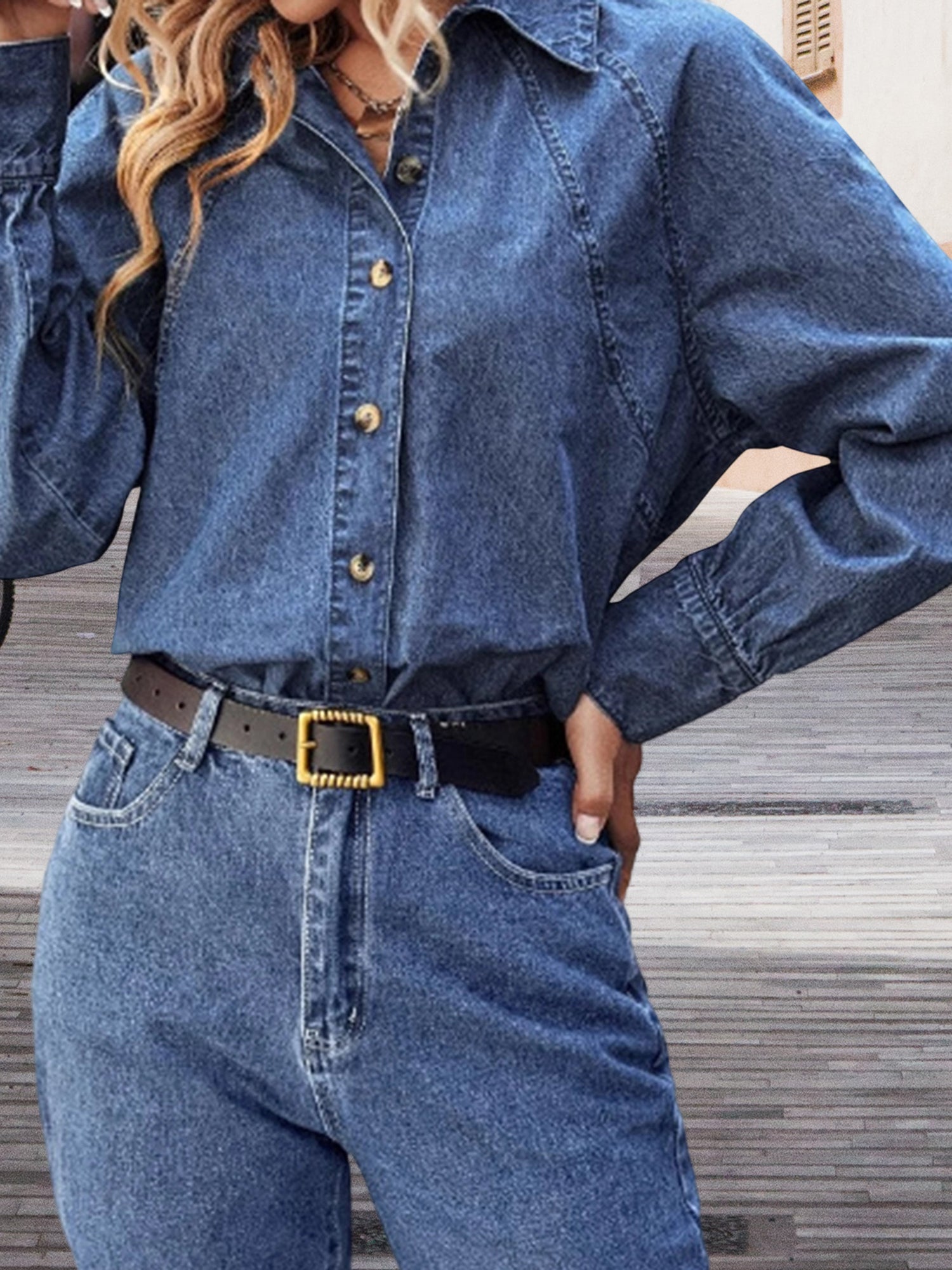 Women s Distressed Denim Jacket with Frayed Hem Classic Long Sleeve Turn-down C image 5