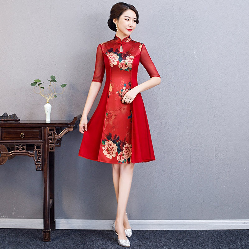 2020 Ao Dai Dress Modern Chinese Dress Qipao Midi Elegant Cheongsam Oriental Dr image 3