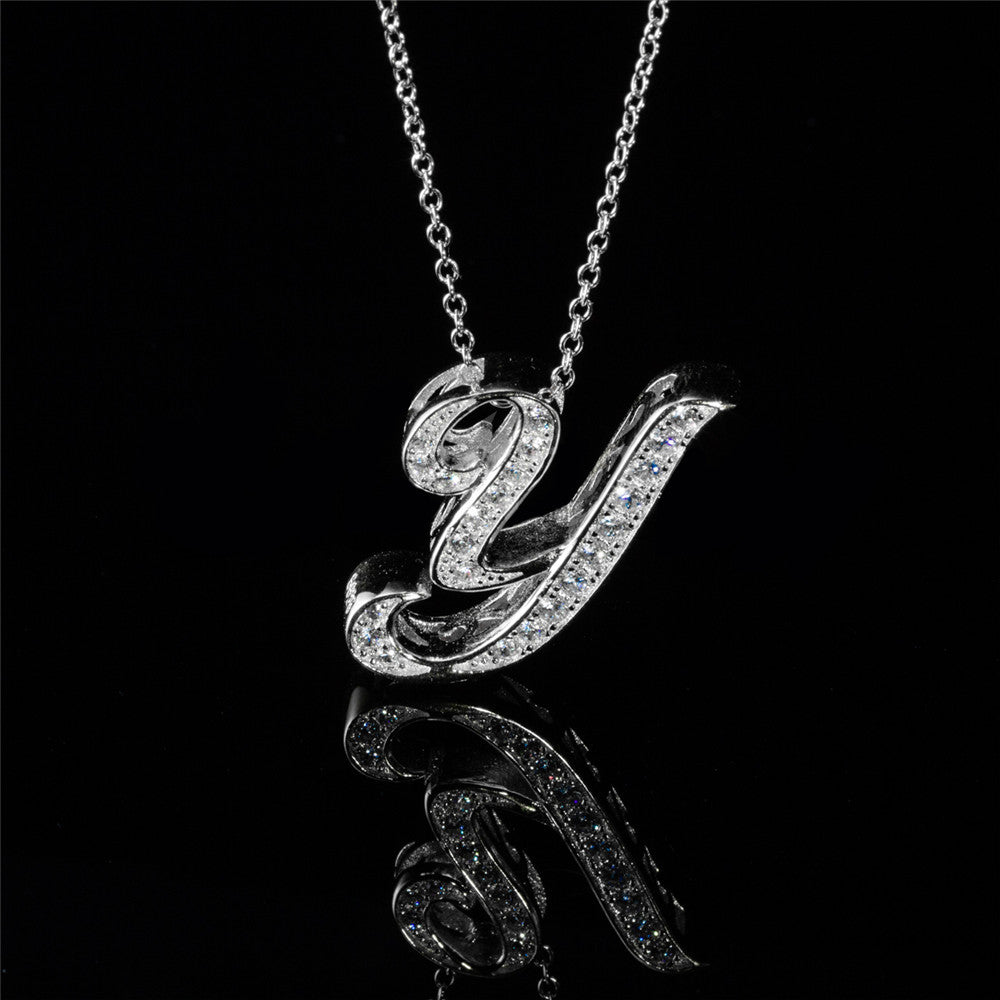 ANDYWEN 925 Sterling Silver Gold Long Chain Alphabet 26 Leter A W Pendant K H I image 43