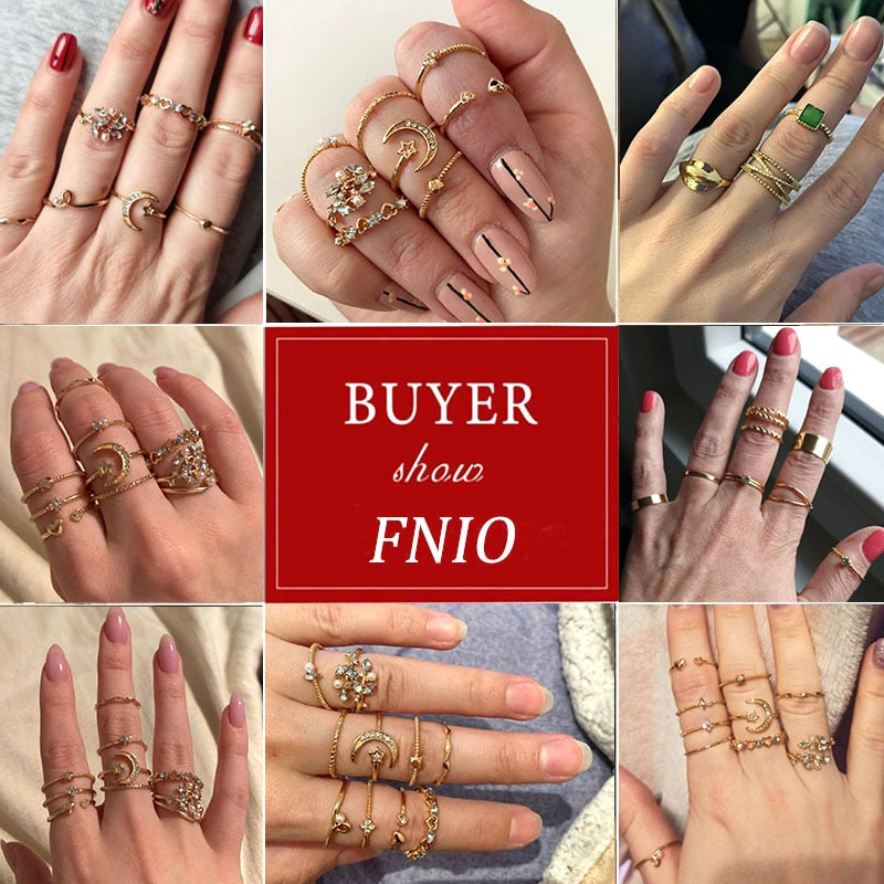 FNIO Bohemian Gold Color Chain Rings Set For Women Fashion Boho Coin Snake Moon image 4