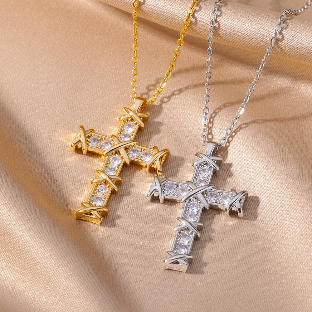 Zircon Cross Pendant Necklace for Women Gold Plated Stainless Steel Collar Neck image 24