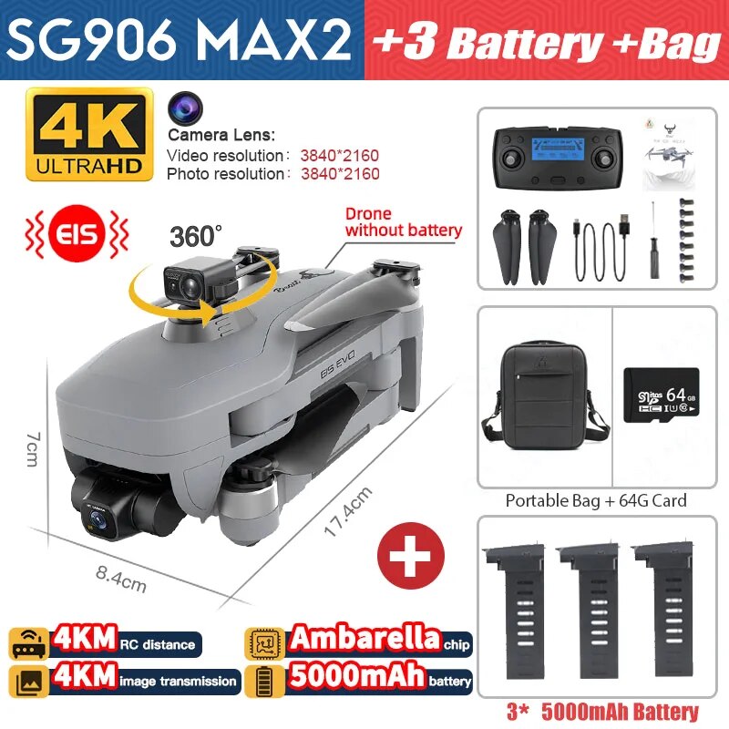 2023 NEW SG906 MAX2 Professional FPV EIS 4K Camera 4Km Drones 3-Axis Gimbal Bru image 3
