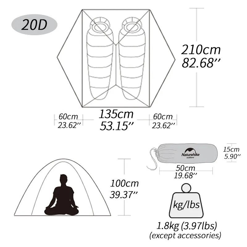 Naturehike Mongar 2 Tent 2 Person Backpacking Tent 20D Ultralight Travel Tent W image 12