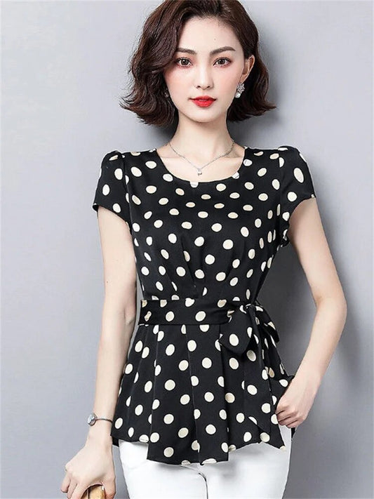 Women Casual Summer Style Chiffon Blouses Shirts Lady Short Sleeve O-Neck Polka image 0