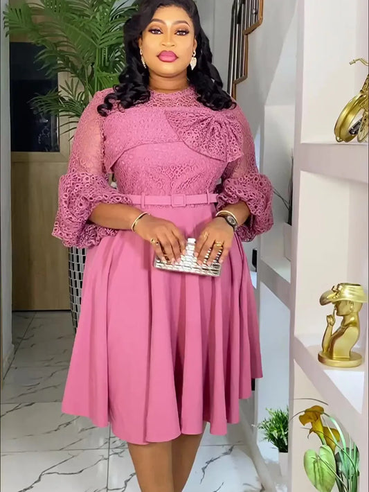 Plus Size African Party Dresses for Women 2024 New Fashion Dashiki Ankara Lace  image 0