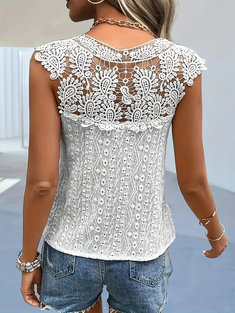 2024 euro-n Women Spring and summer V-neck lace solid color patchwork pullover image 4