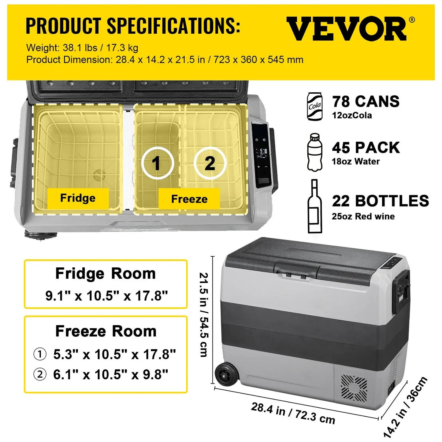 VEVOR 36L 50L 60LCar Refrigerator Portable Fridge Freezer Cool Box With Wheel a image 1