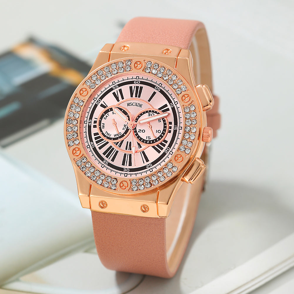 3PCS Set Women Casual Leather Watches Quartz Wristwatches & Ladies Heart Bow Wa image 2