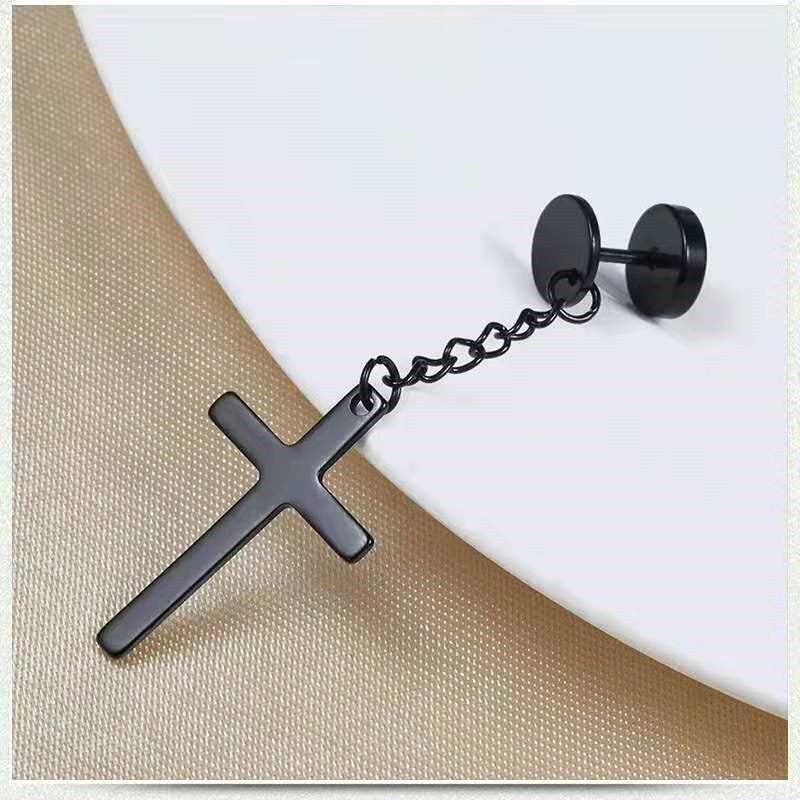 Punk Gold Color Cross Stud Earrings Hip Hop White Litter Rhimestone Jewelry Pie image 12