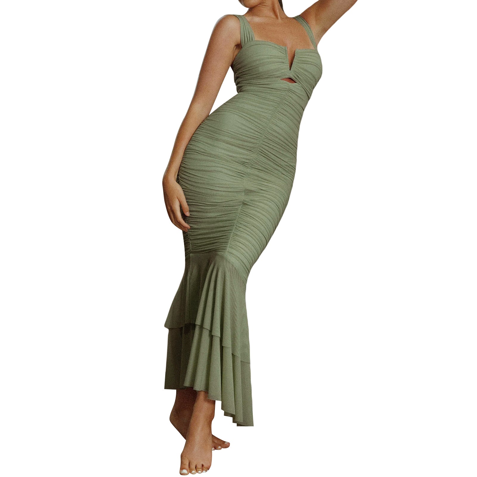 Elegant Lace Sleeveless Bodycon Dress with Mermaid Hem and Deep V Neckline for  image 4