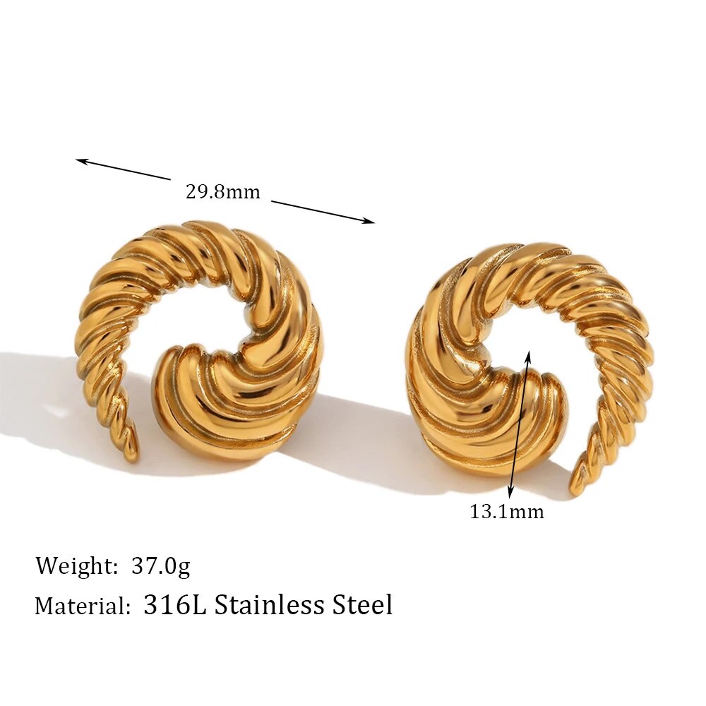 HangZhi New Design Cowhorn Vortex Stud Earring Geometric Gold Sliver Color Spir image 9