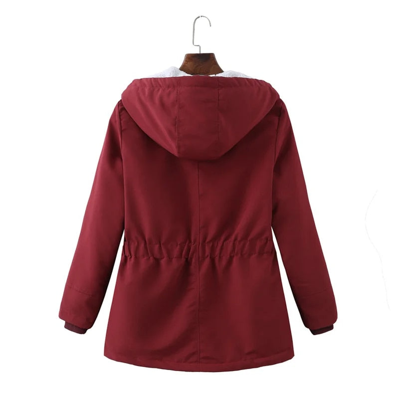 Women's Winter Coat Warm Solid Plush Thickened Long Jacket Outdoor Hiking Hoode image 4