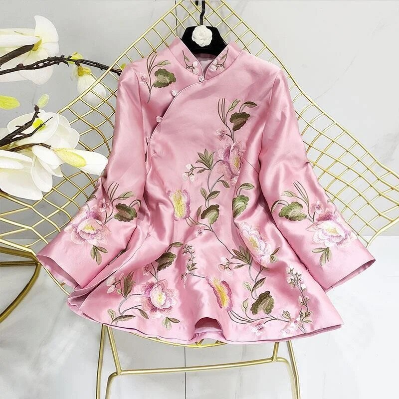 Tang Suit Shirt National Style Traditional Elegant Embroidery Women Chinese Vin image 5