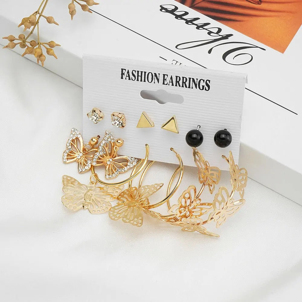 IPARAM Fashion Exaggerated Gold Color Metal Pearl Earrings for Women Geometric  image 29