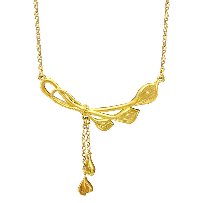 Fashion 18 K Gold Color Horseshoe Lotus Tassel Pendant Necklace for Women Bride image 1