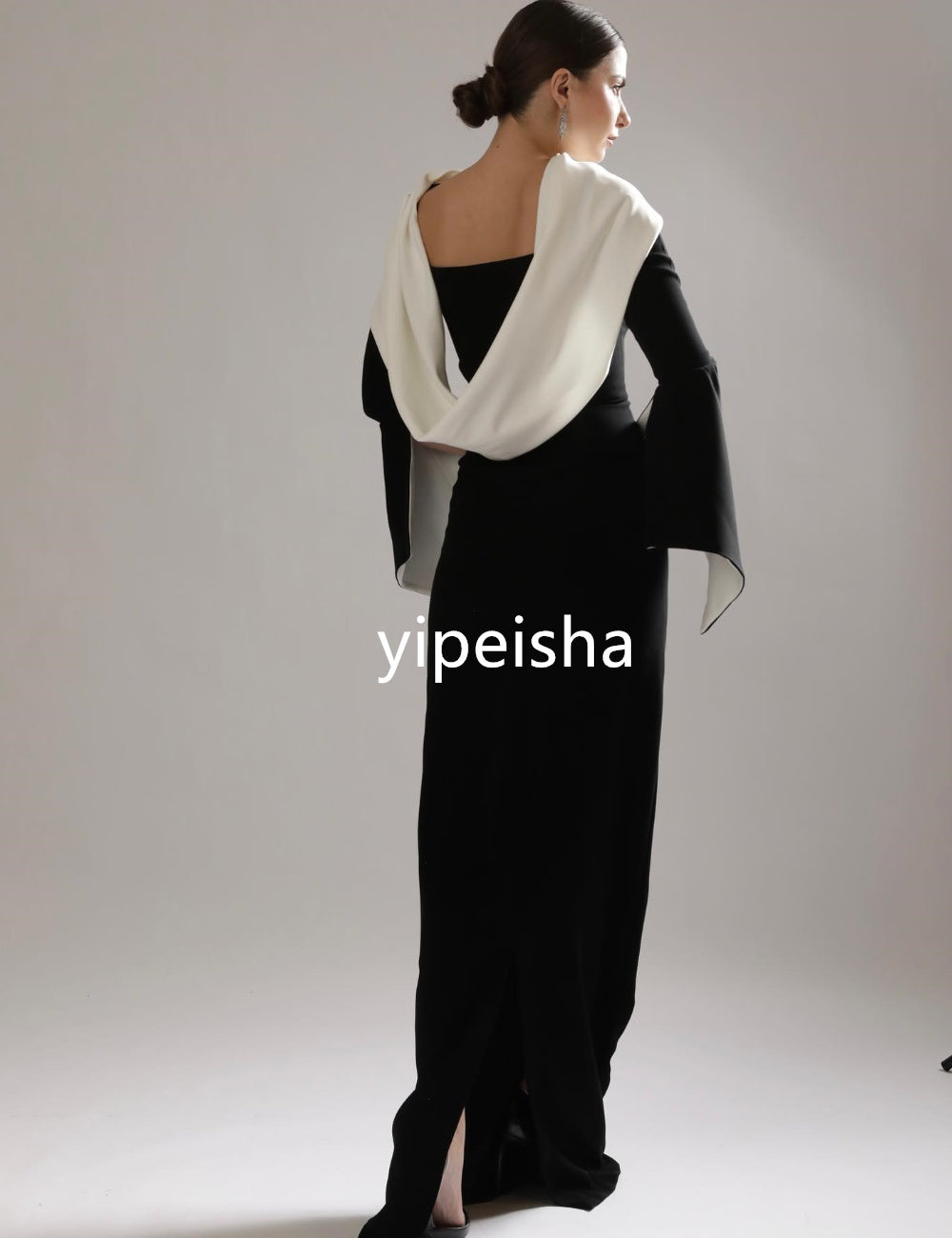 Matching Jersey Pleat Straight Boat Neck Long Dresses Homecoming  Retro Fashion image 3