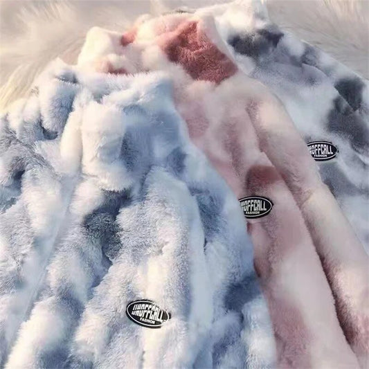 Tie Dye Lambs Wool Men's Parkas Streetwear Autumn Winter Men Clothing Hip Hop P image 0