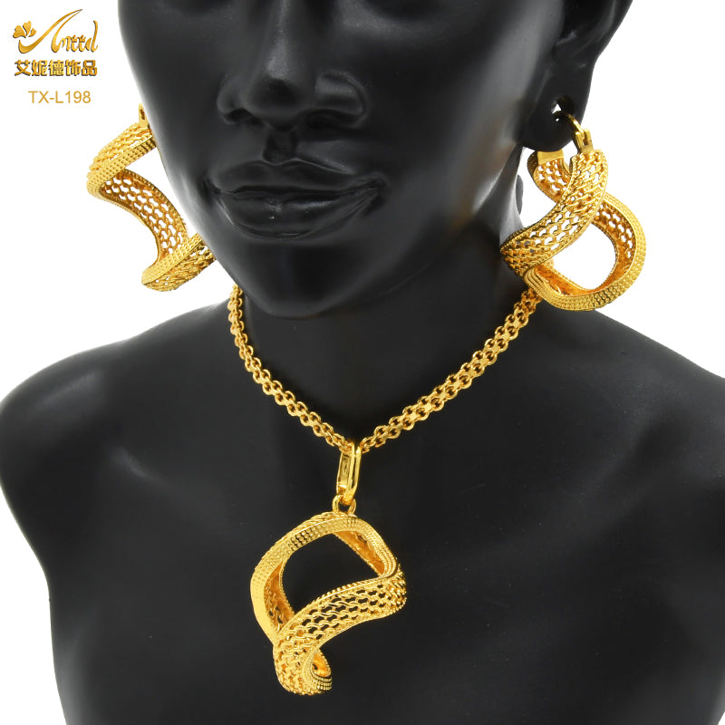ANIID Nigerian Wedding Jewelry Set Gold Color African Necklace Pendant Sets For image 4