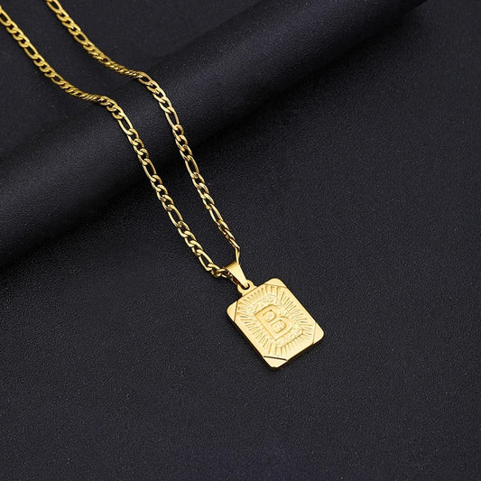 Initial Letter Pendant Necklace Stainless Steel Golden Cuban Chain A-Z Alphabet image 0