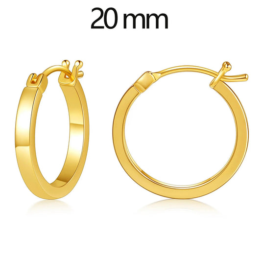 Vonmoos Lady High Quality Flatted Gold Hoop Earrings 14K Real Gold Plated Desig image 0