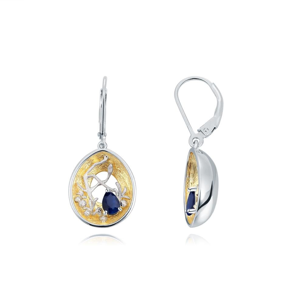 GEM'S BALLET Natural Swiss Blue Topaz Earrings for Women 18k Gold over 925 image 1