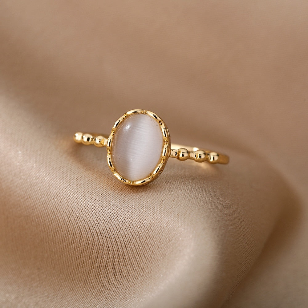 White Opal Rings For Women Lover Gold Color Stainless Steel Female image 4