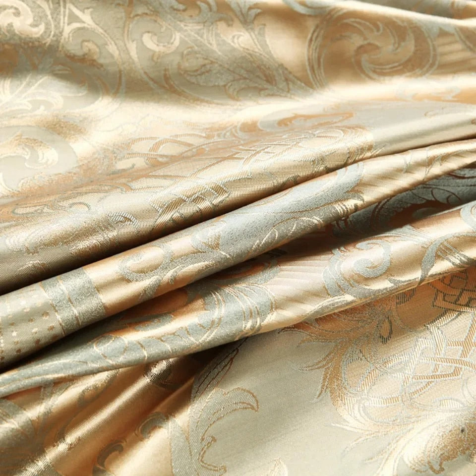 2/3PCS Luxury Jacquard Bedding Set King  Size Duvet Cover Flower Golden High Qu image 4