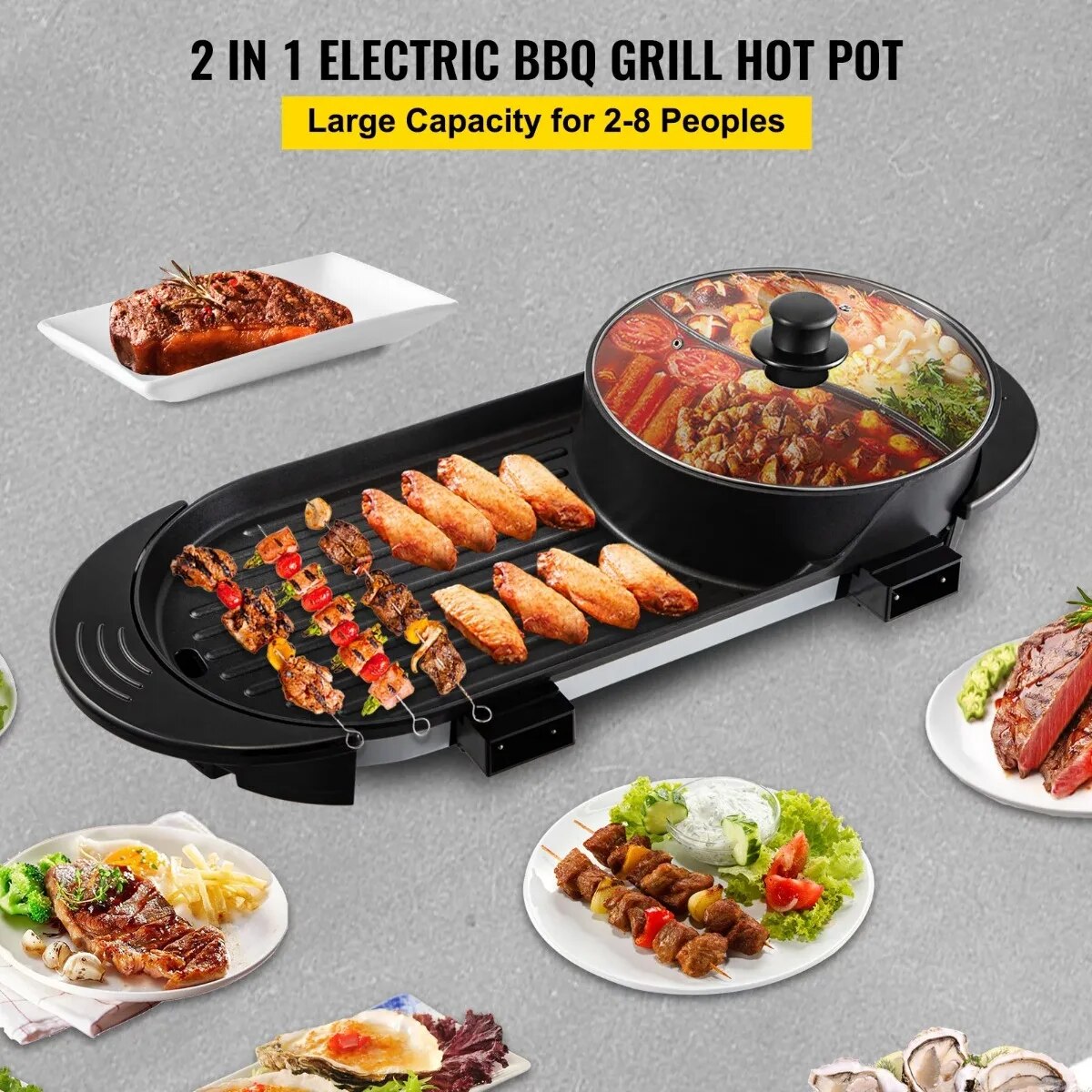 BENTISM 2 in 1 Electric BBQ Pan Grill Hot Pot Portable Smokeless Indoor Hot Pot image 1