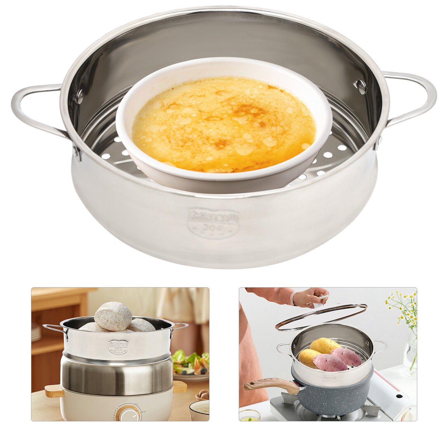 Stainless Steel Steamer 1 Tier Meat Vegetable Cooking Steam Pot Kitchen Tool US image 2