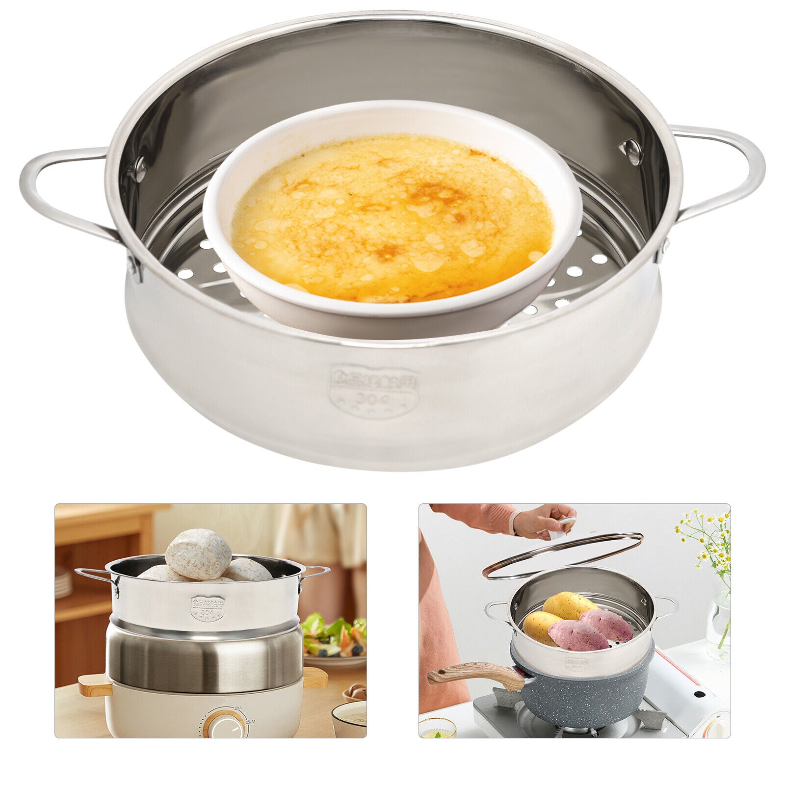 Stainless Steel Steamer 1 Tier Meat Vegetable Cooking Steam Pot Kitchen Tool US image 2