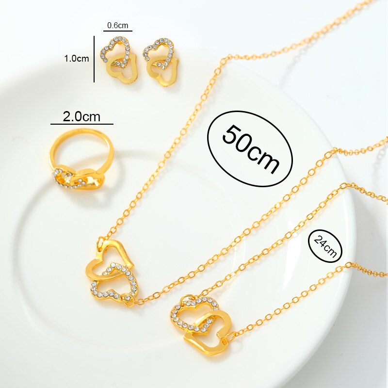 5PCS Set Gold-Color Heart Shaped Jewelry Sets Of Ring Earrings Necklace For Wom image 8