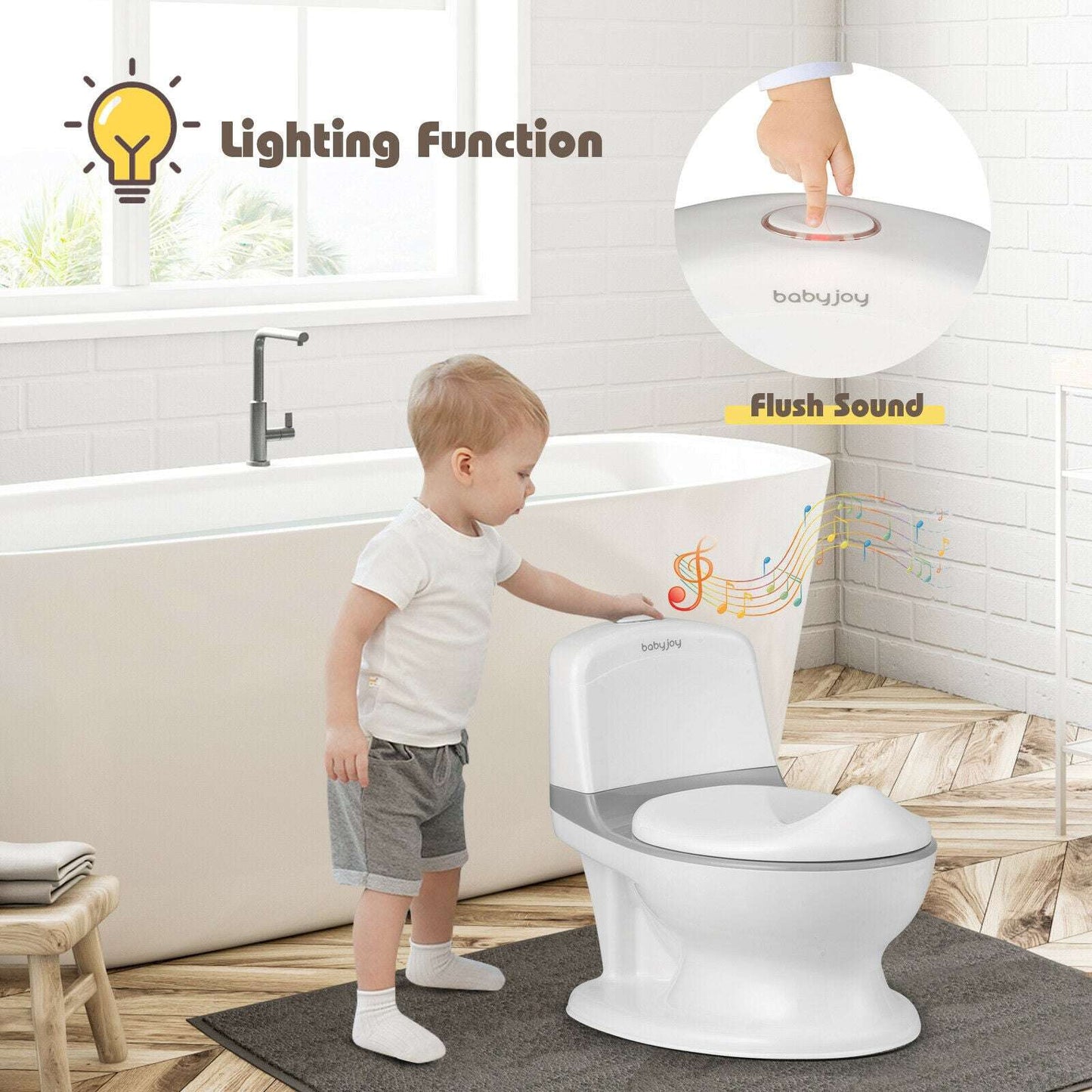 Babyjoy Kids Realistic Potty Training Transition Toilet w/ Sound Lighting Gray/ image 6