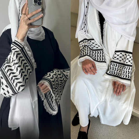 2024 Wrinkle Soft Crepe Embroidery Muslim Kefiyyeh Abaya Ramadan Tassel Dubai A image 0