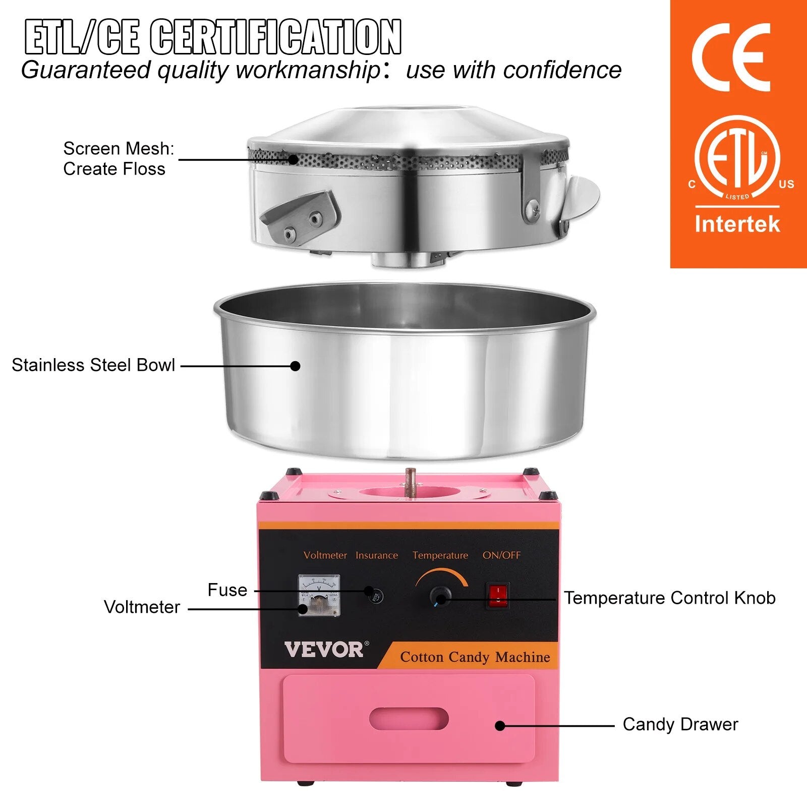 VEVOR Electric Cotton Candy Machine Commercial Floss Maker with Stainless Steel image 7