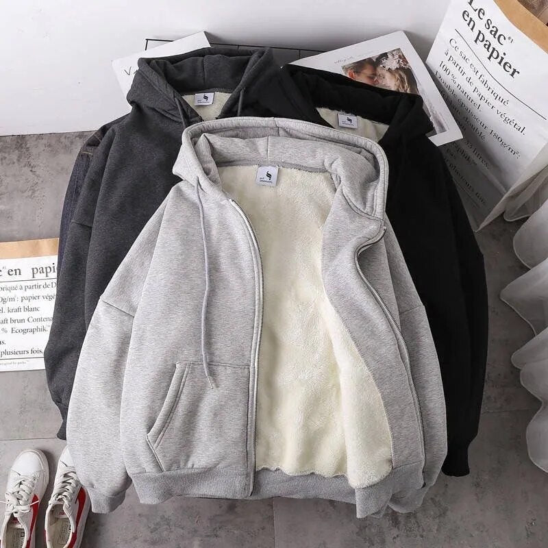 Ready Stock Women Coat Plush Jackets Solid Color Velvet Thick Warm Winter Hoodi image 2