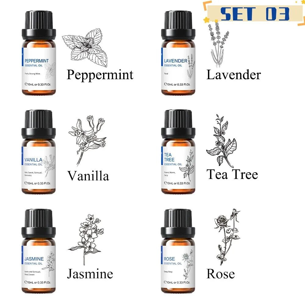 HIQILI 6 pcs Essential Oils Set for Diffuser Humidifier Eucalyptus Mint Laverde image 3