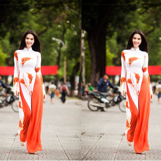 Authentic Vietnam Women Ethnic Clothing Aodai Dress Traditional Two Pieces Set  image 0