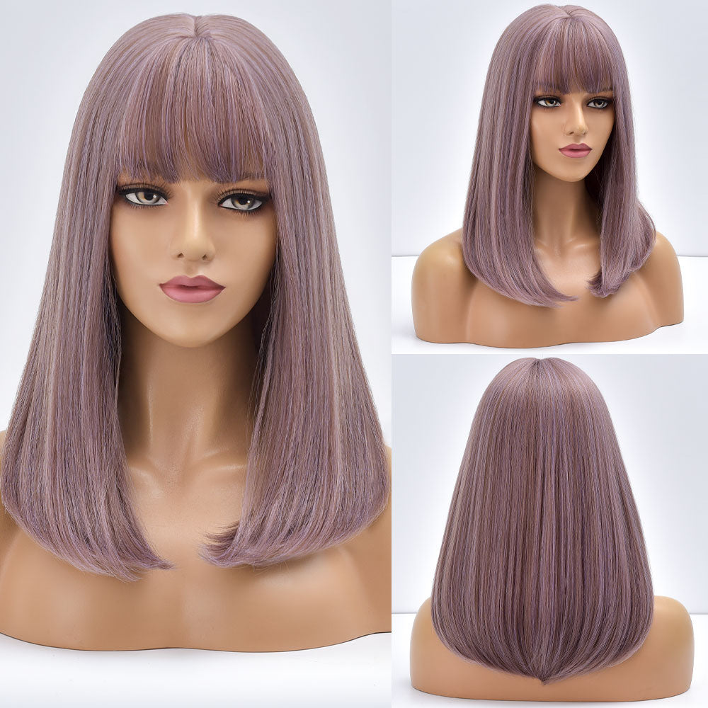 Blonde Ombre Long Straight Gold Synthetic Wig With Bangs For Black White Women image 8