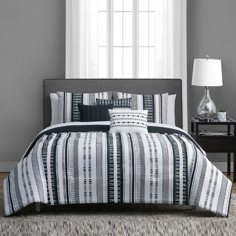 Mainstays 10PCS Black and White Stripe Bed in a Bag Bedding Set with Sheets and image 1