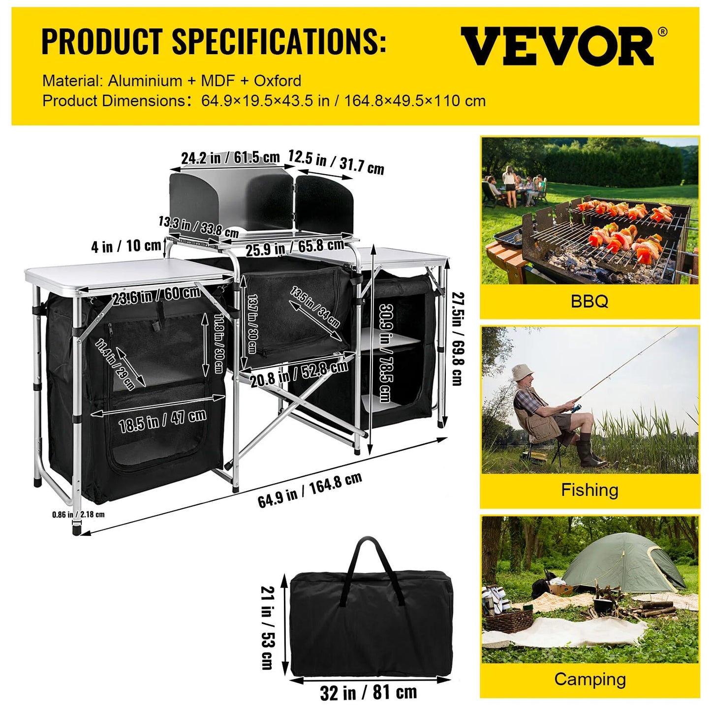VEVOR Camping Outdoor Kitchen Table Cabinet Foldable Folding Cooking Storage Ra image 2